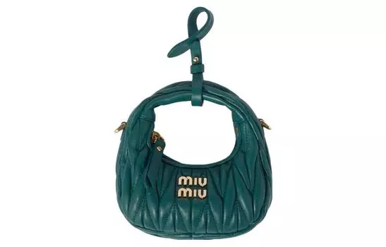 Сумка-хобо из кожи Wander Series, сумка через плечо, мини-сумка женская, цвет "лагуна" MIU MIU