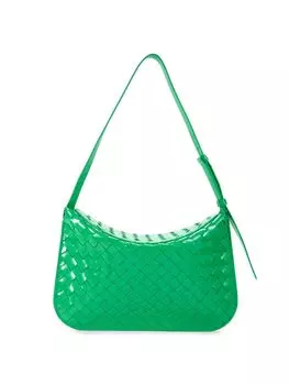Сумка-хобо из лакированной кожи Intrecciato Bottega Veneta, цвет Parakeet