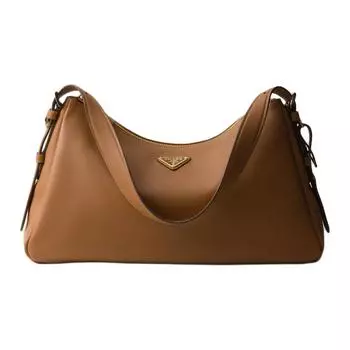 Сумка-хобо из зернистой кожи, женская, цвет «кэмел» PRADA
