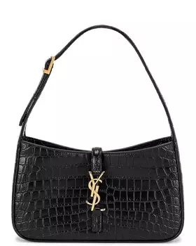 Сумка-хобо Le 5 A 7 с тиснением под крокодила Saint Laurent, цвет Noir