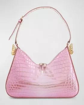 Сумка-хобо Mariposa металлик с тиснением под крокодила Sophia Webster, цвет Quartzcroc