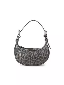 Сумка-хобо Mini Soho с тиснением под крокодила By Far, серый