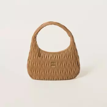 Сумка-Хобо Miu Miu Wander из стеганой кожи наппа с логотипом бренда, коричневый