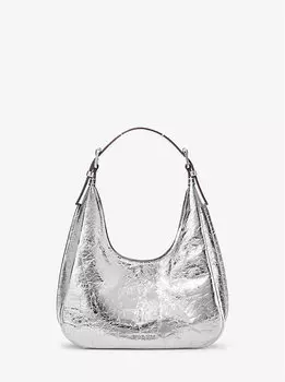 Сумка-Хобо Nolita из потрескавшейся металлической кожи Michael Kors, серебряный