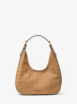 Сумка-Хобо Nolita из шагреневого нубука с заклепками Michael Kors, коричневый