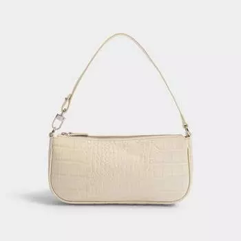 Сумка-Хобо Rachel кремового цвета с тиснением под крокодила By Far, бежевый