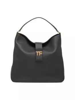 Сумка-хобо среднего размера из зернистой кожи Tom Ford, черный
