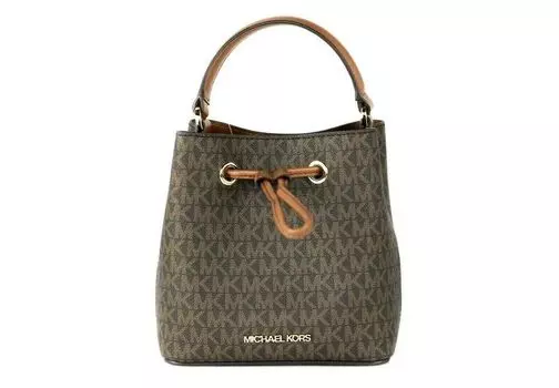 Сумка-хобо Suri Small Leather Bucket Crossbody Drawstring (коричневая, фирменная) Michael Kors