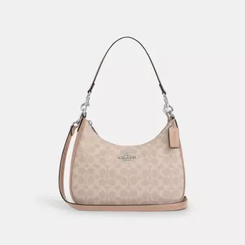 Сумка-хобо Тери COACH, серебряный/песочный/серо-коричневый