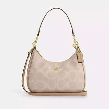 Сумка-хобо Teri от Coach Outlet из холщовой ткани Blocked Signature, цвет gold/sand/tan
