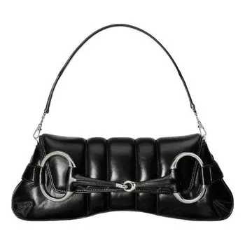 Сумка horsebit chain medium shoulder bag 'black' Gucci, черный