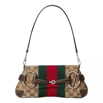 Сумка horsebit chain small shoulder bag 'being ebony' Gucci, бежевый