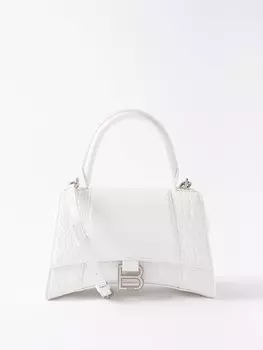 Сумка hourglass s из кожи с тиснением под кожу крокодила Balenciaga, белый