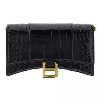 Сумка hourglass wallet on chain crocodile embossed 'black' Balenciaga, черный