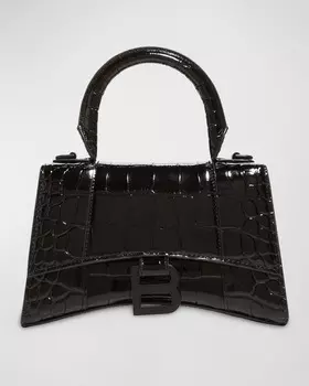 Сумка Hourglass XS с тиснением под крокодила и верхней ручкой Balenciaga