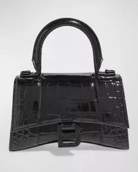 Сумка Hourglass XS с тиснением под крокодила Balenciaga, цвет 1000 Black