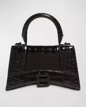 Сумка Hourglass XS с тиснением под крокодила Balenciaga, цвет 1000 Black