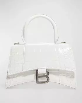 Сумка Hourglass XS с тиснением под крокодила Balenciaga, цвет 9016 White