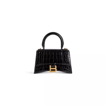 Сумка Hourglass XS с тиснением под крокодила BALENCIAGA, черный