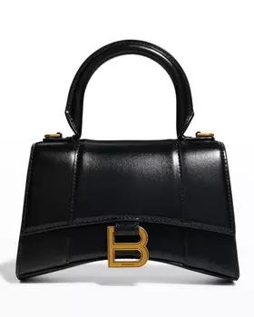 Сумка Hourglass XS Shiny Box из телячьей кожи с ручкой сверху Balenciaga