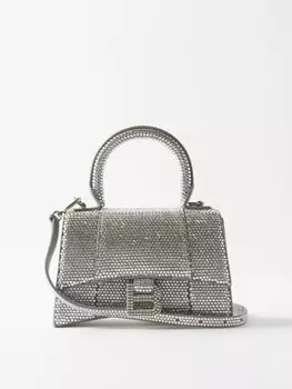 Сумка hourglass xs, украшенная кристаллами Balenciaga, серебряный