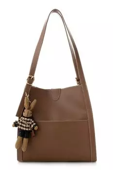 Сумка из экокожи с аксессуаром Lucky Bees, коричневый