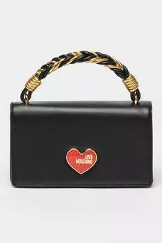 Сумка из экокожи с плетеной ручкой Love Moschino, черный