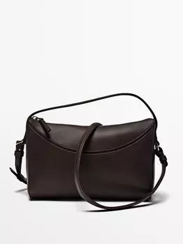Сумка из кожи наппа с изогнутыми деталями Massimo Dutti, коричневый
