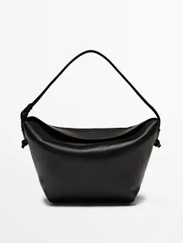 Сумка из кожи наппа с узлами Massimo Dutti, черный