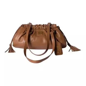 Сумка из кожи наппа, сумка на плечо, обычная женская, коньячного цвета MIU MIU