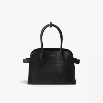 Сумка из кожи с верхней ручкой и фольгированным логотипом среднего размера Prada, черный
