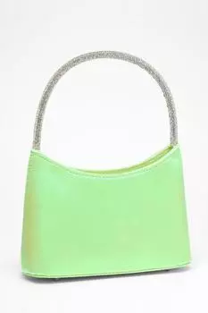 Сумка из лаймового атласа со стразами и ручкой сверху QUIZ Clothing