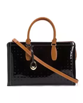 Сумка из лакированной кожи производства Италии с двойными ручками для переноски Arcadia, черный