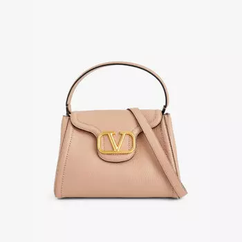 Сумка из натуральной кожи с фирменной фурнитурой и верхней ручкой Valentino Garavani, розовый