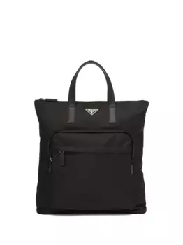 Сумка из переработанного нейлона с отделкой из сафьяновой кожи Prada, черный