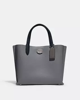Сумка из серой кожи с застежкой и дополнительной ручкой Coach, серый