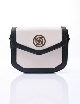 Сумка из смешанной парусины из искусственной кожи черно-кремовая Kayra