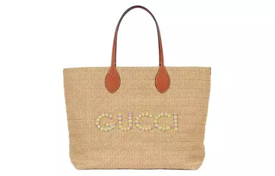 Сумка из вискозы рафии, среднего размера, женская, натуральная GUCCI