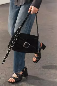 Сумка из замши с пряжкой ZARA, черный