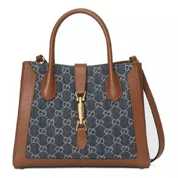 Сумка jackie 1961 series gg flower-print handbag blue/brown Gucci, коричневый