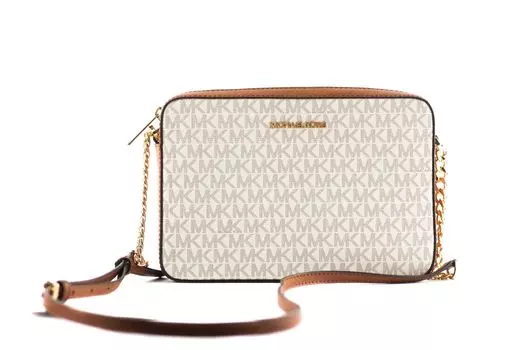 Сумка Jet Set Large East West из сафьяновой кожи через плечо (Vanilla Signature) Michael Kors