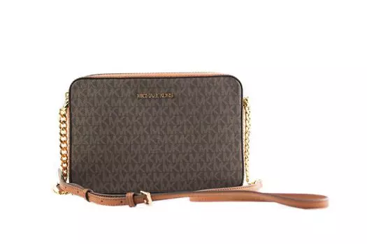 Сумка Jet Set Large East West из сафьяновой кожи через плечо [Brown Signature] Michael Kors