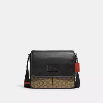 Сумка-карта Coach Outlet Sprint Map 25 из фирменного жаккарда, цвет Black Antique Nickel/Khaki/Black Multi