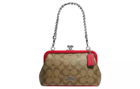 Сумка Kisslock из холста и кожи, через плечо, женская COACH