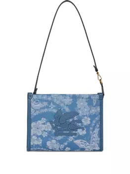 Сумка-клатч из денима с цветочным принтом ETRO, синий