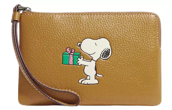 Сумка-клатч из кожи на запястье, коллекция PEANUTS, женская льняная сумка-клатч маленького размера COACH