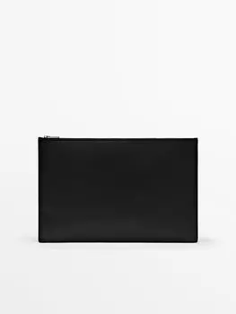 Сумка-Клатч из кожи наппа черного цвета Massimo Dutti, черный
