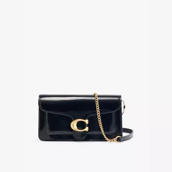 Сумка-Клатч из кожи с цепочкой и полосатым узором на плечо Coach, черный