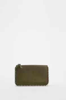 Сумка-клатч из замши с заклепками ZARA, зеленый