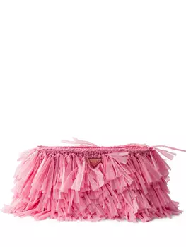 Сумка-клатч Prada среднего размера с бахромой, розовый